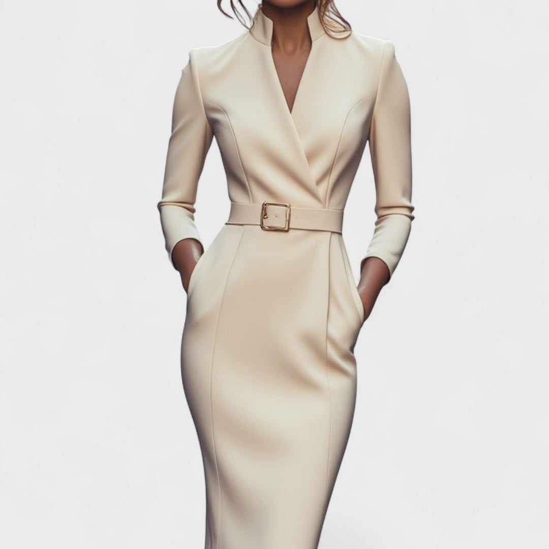Avelyn™ | Mandarin Luxe – Maxi dress with belt