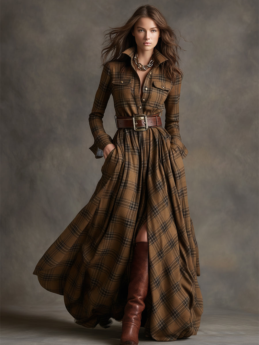 Avelyn™ - Maxi Check Shirt Dress