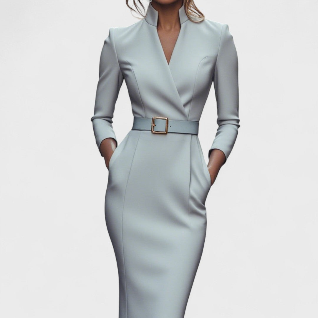 Avelyn™ | Mandarin Luxe – Maxi dress with belt