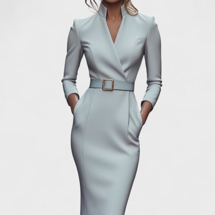 Avelyn™ | Mandarin Luxe – Maxi dress with belt