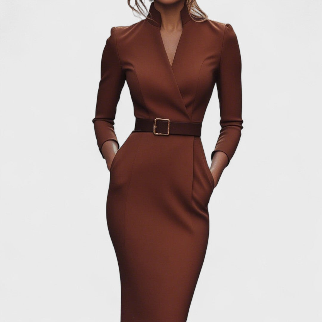 Avelyn™ | Mandarin Luxe – Maxi dress with belt