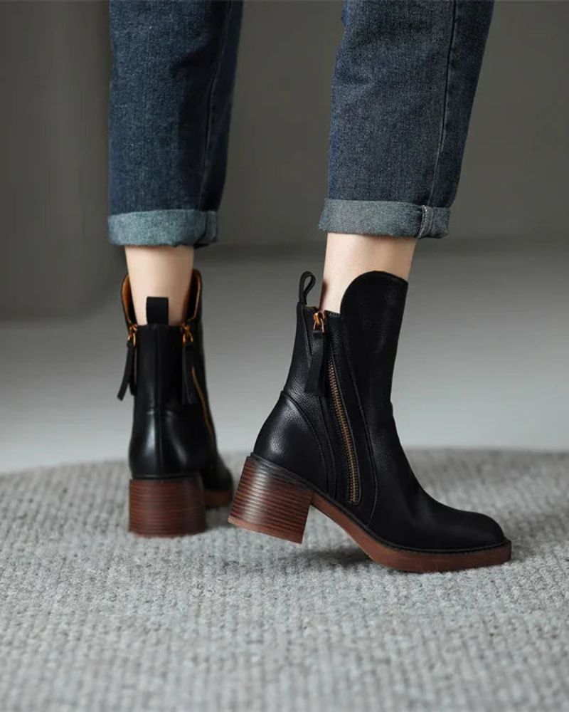 Marie™ | Leather Ankle Boots on a Comfortable Heel
