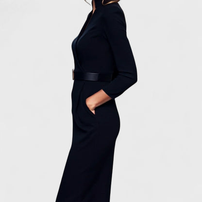 Avelyn™ | Mandarin Luxe – Maxi dress with belt
