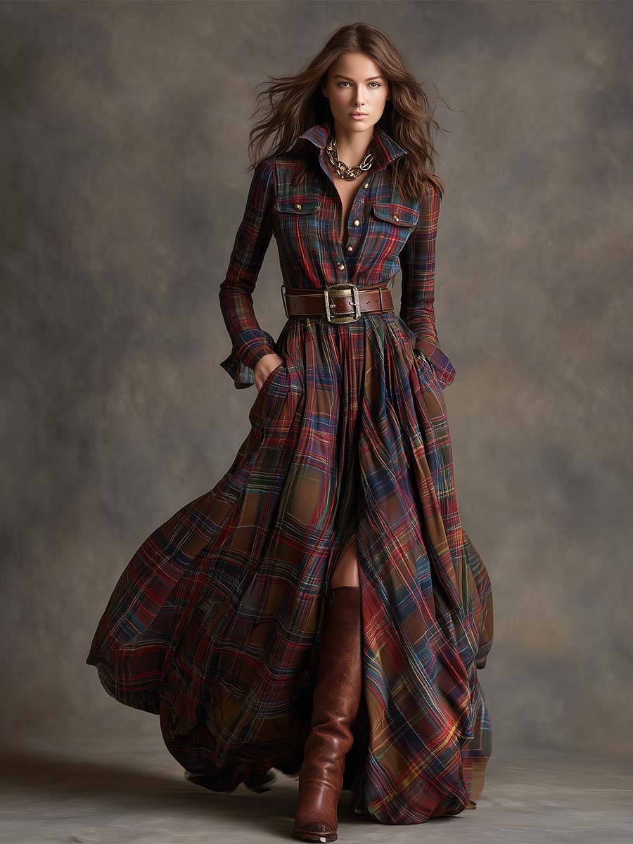 Avelyn™ - Maxi Check Shirt Dress