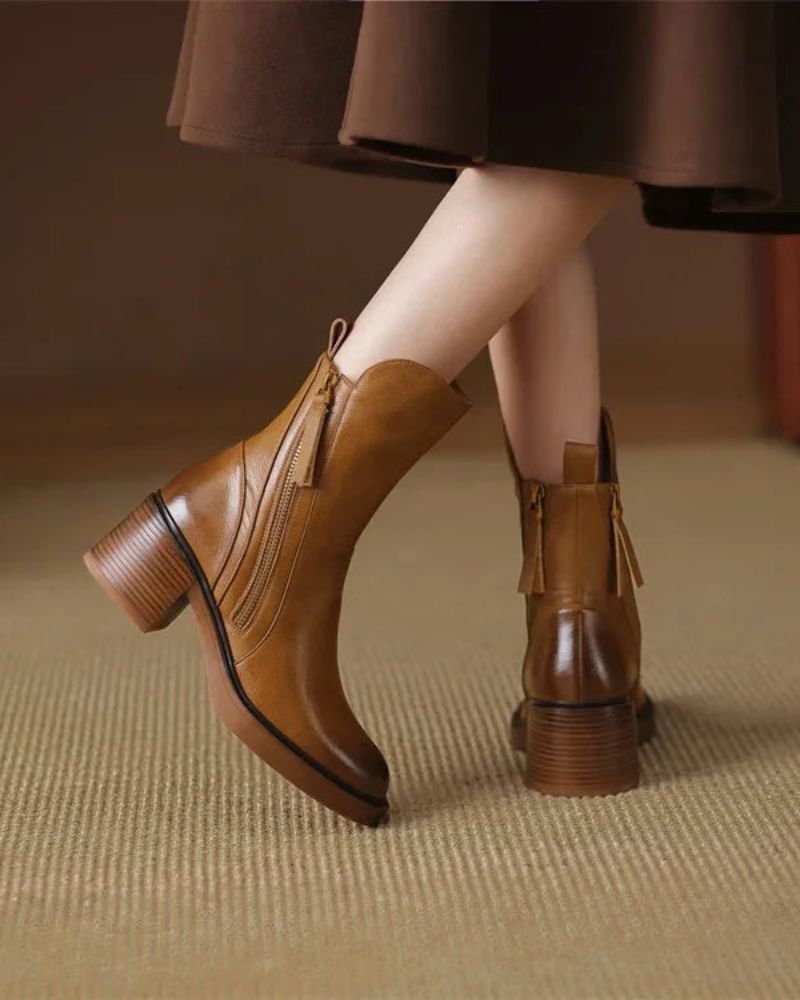 Marie™ | Leather Ankle Boots on a Comfortable Heel