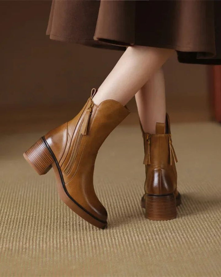 Marie™ | Leather Ankle Boots on a Comfortable Heel