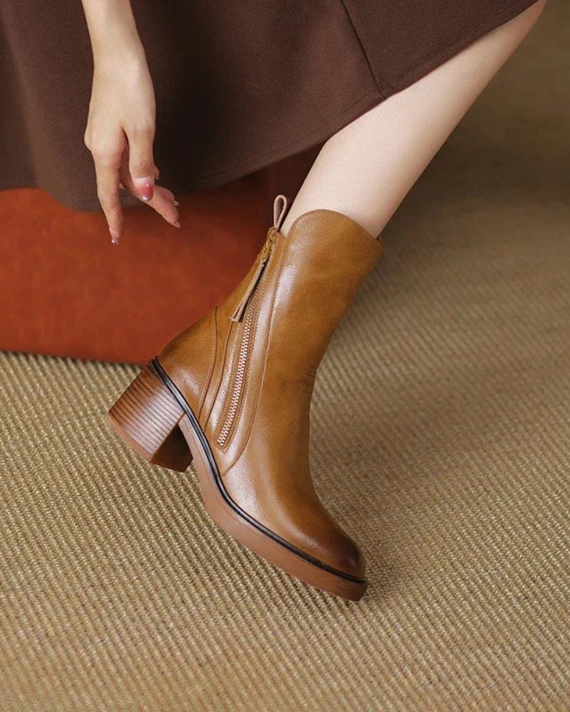 Marie™ | Leather Ankle Boots on a Comfortable Heel