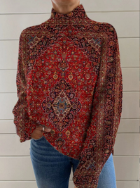 Marlene | Vintage art print knit turtleneck sweater