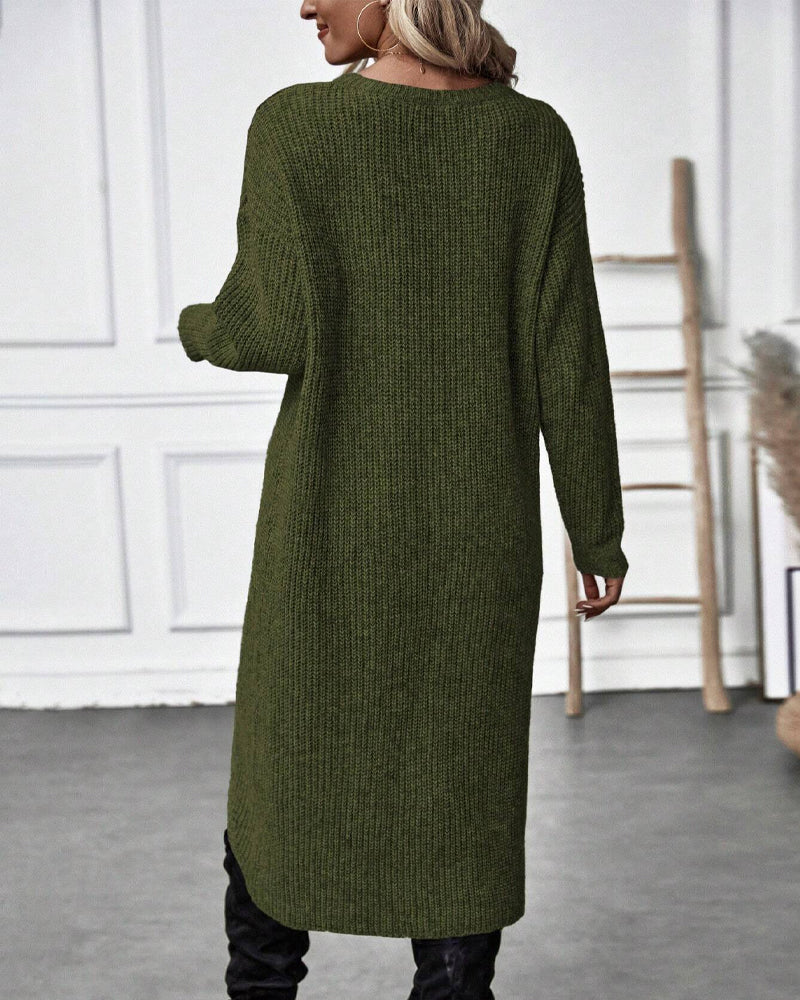 Plain Sweater Dress with Irregular Hem