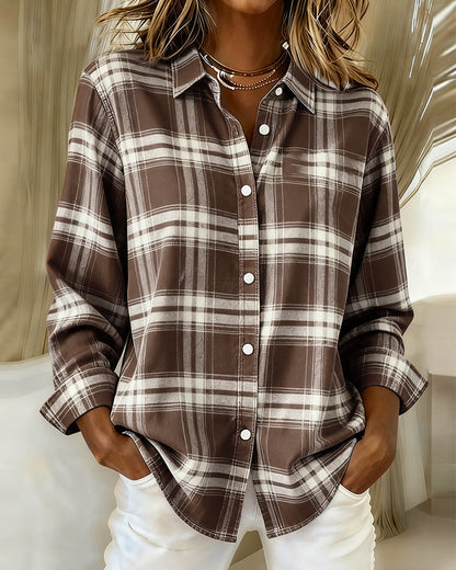 Laluna® | Shirt with Check Pattern and Notched Collar