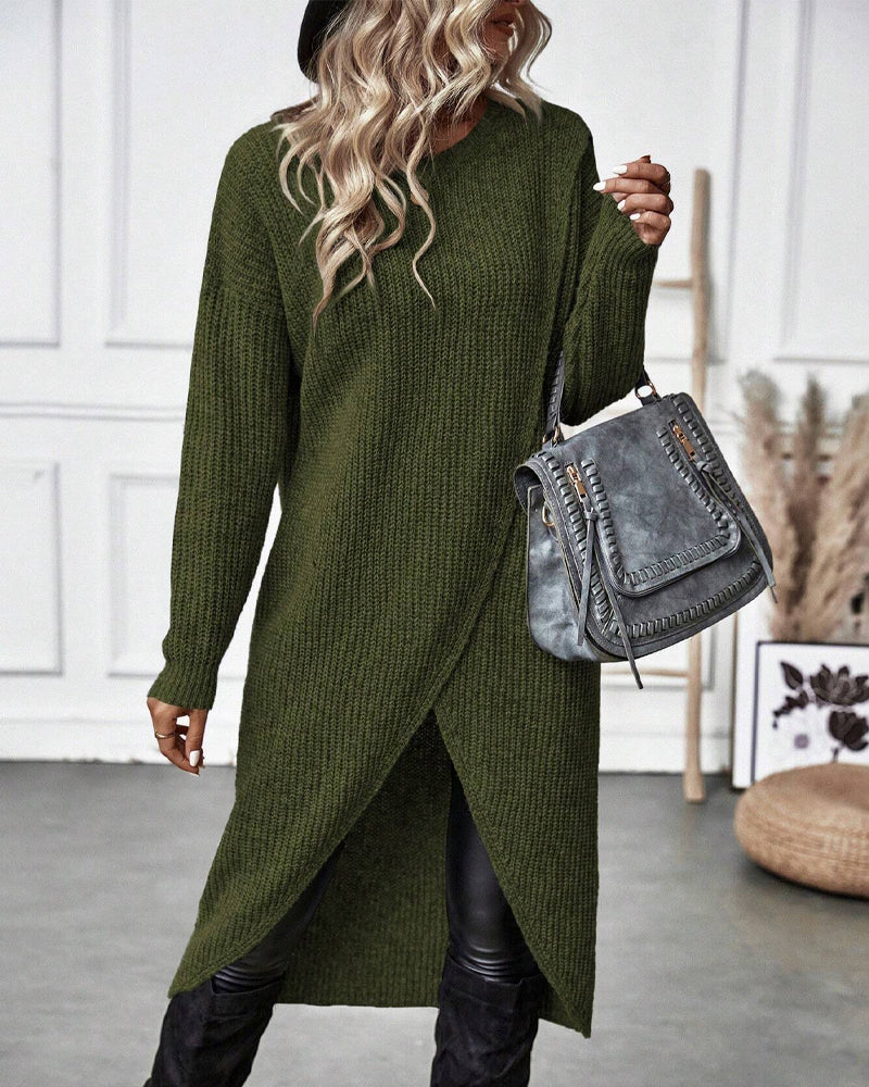 Plain Sweater Dress with Irregular Hem