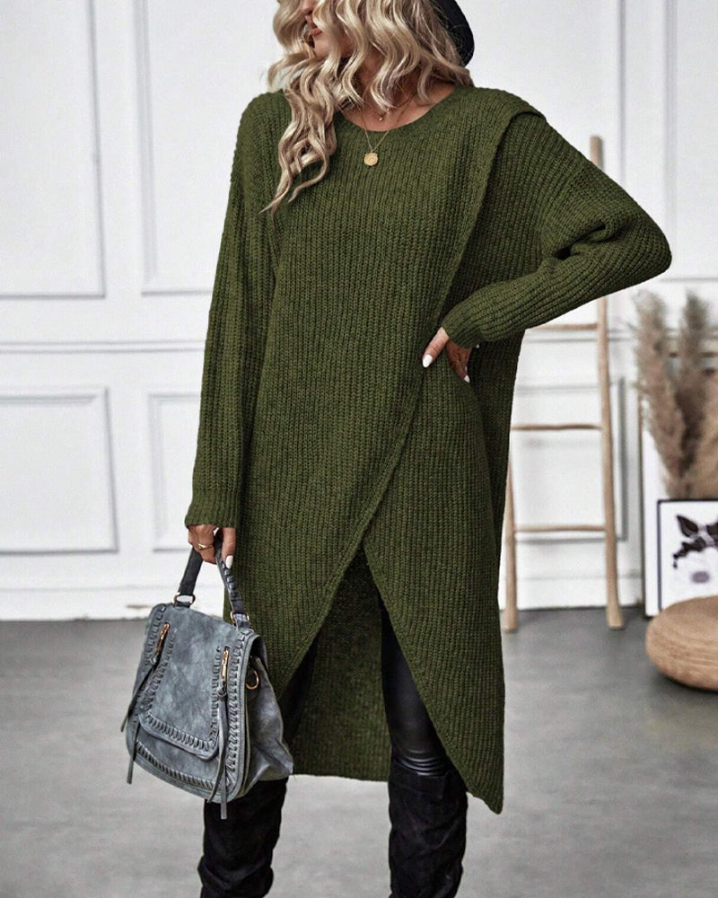 Plain Sweater Dress with Irregular Hem