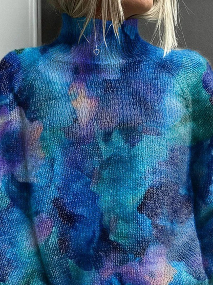 Yvonne | Abstract water floral print turtleneck sweater
