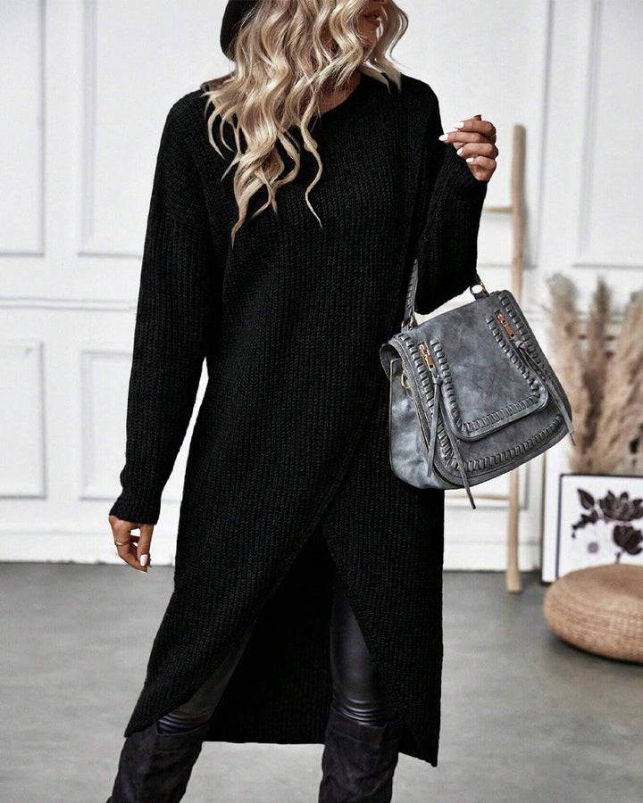 Plain Sweater Dress with Irregular Hem