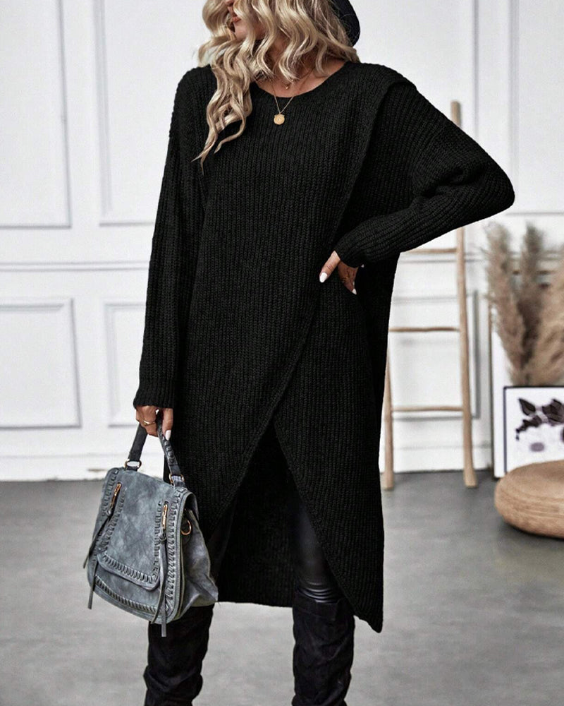 Plain Sweater Dress with Irregular Hem