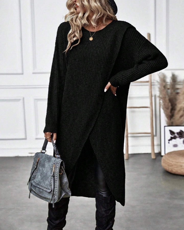 Plain Sweater Dress with Irregular Hem
