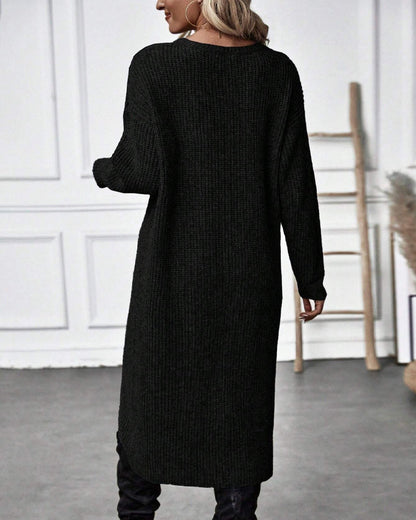 Plain Sweater Dress with Irregular Hem