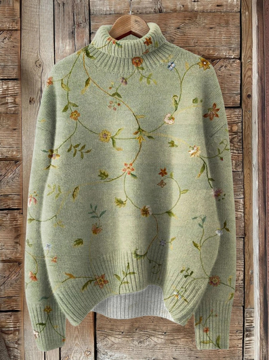 Bernice | Vintage crochet turtleneck with floral print