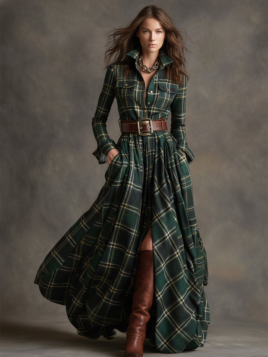 Avelyn™ - Maxi Check Shirt Dress
