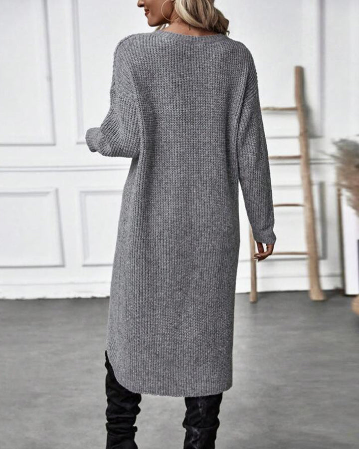Plain Sweater Dress with Irregular Hem