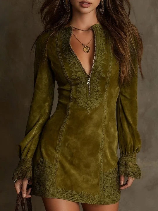 Avelyn™ | Aurora Suede Mini Dress with Lace