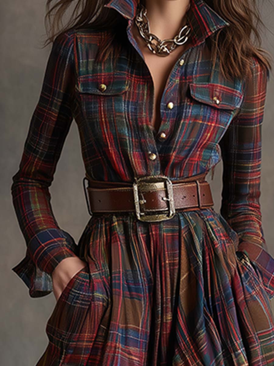 Avelyn™ - Maxi Check Shirt Dress