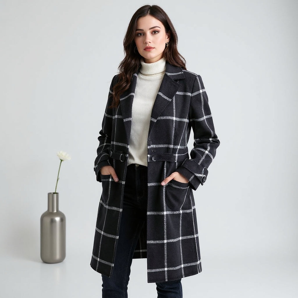 Bożena | Retro Tweed Check Jacket with Collar