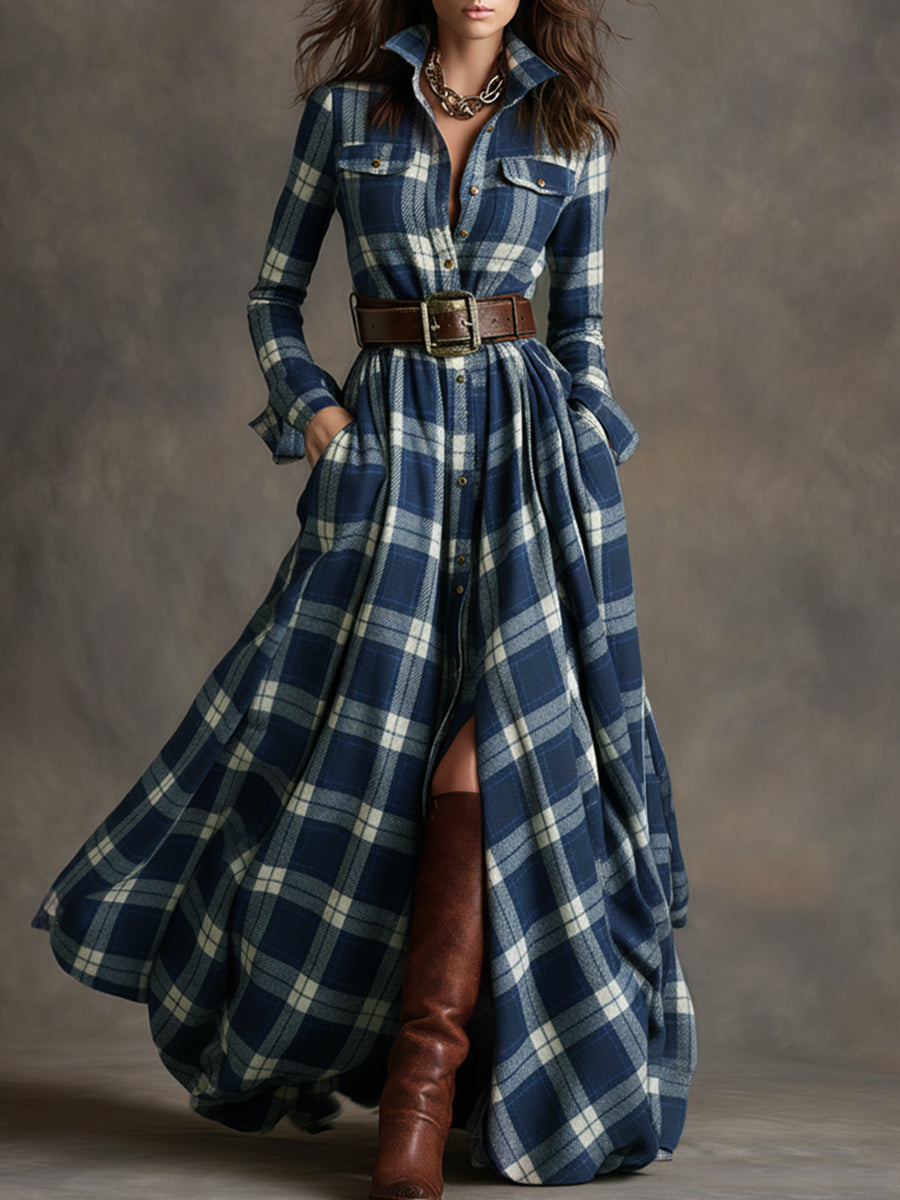 Avelyn™ - Maxi Check Shirt Dress