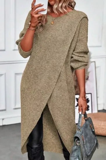 Plain Sweater Dress with Irregular Hem