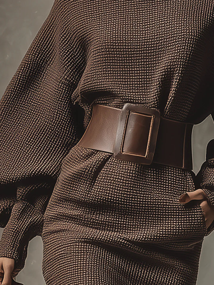 Avelyn™ Cléa | Short Knitted Dress with Belt