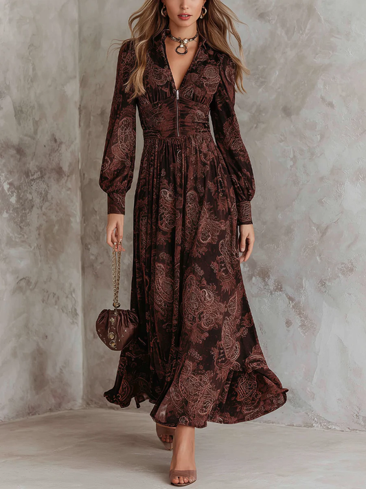 Avelyn™ Marlene | Midi Paisley Dress with Zip at the Neck