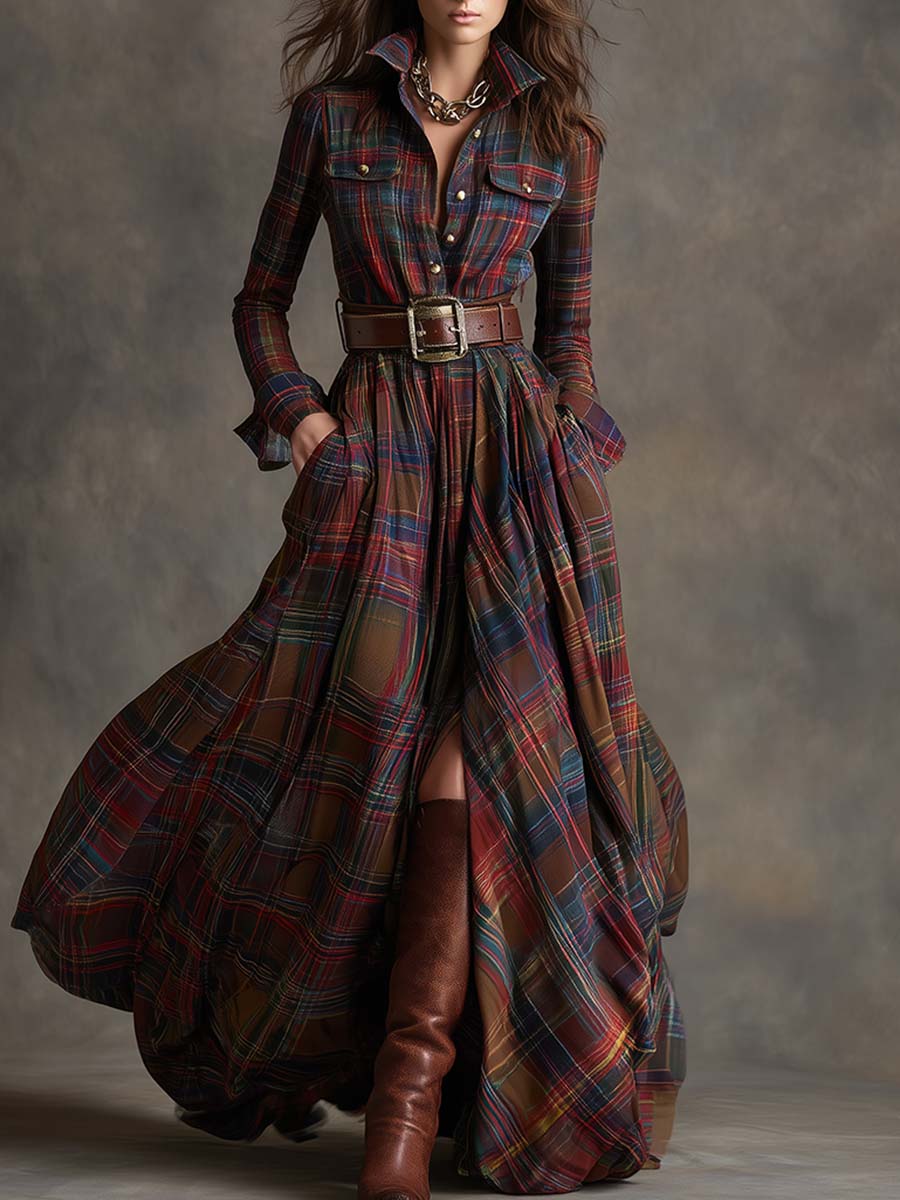 Avelyn™ - Maxi Check Shirt Dress