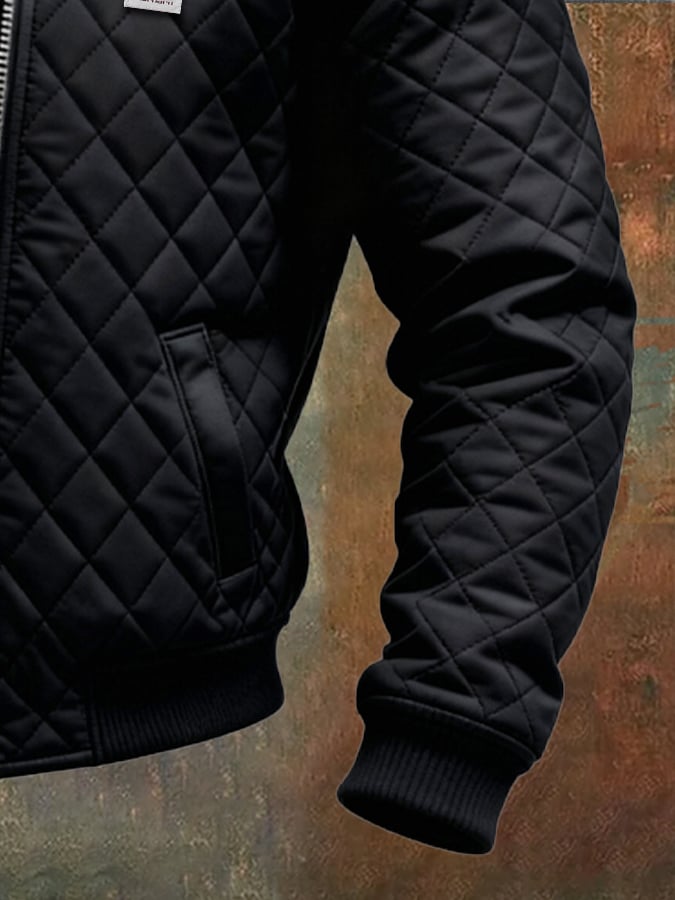Adrian™ | Black Matelassé Jacket with Leather Shoulders