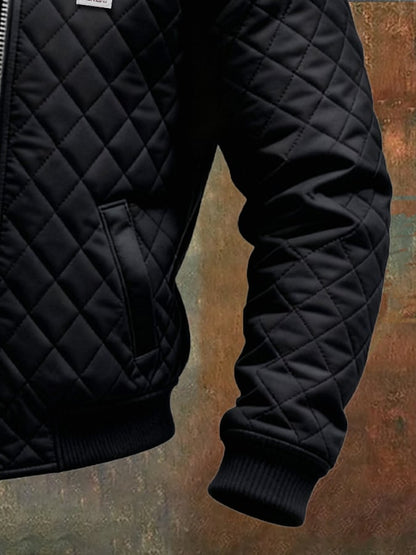 Adrian™ | Black Matelassé Jacket with Leather Shoulders