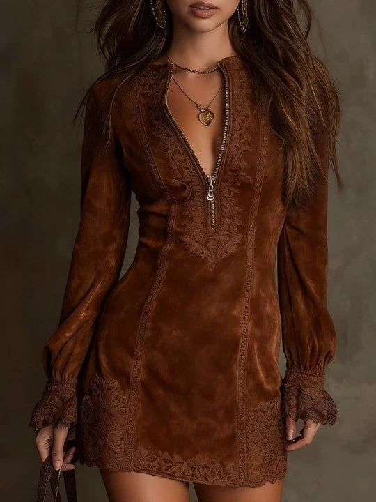 Avelyn™ | Aurora Suede Mini Dress with Lace