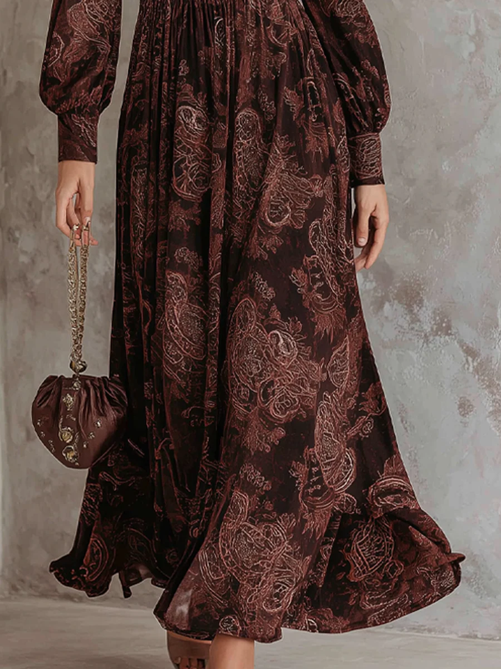 Avelyn™ Marlene | Midi Paisley Dress with Zip at the Neck