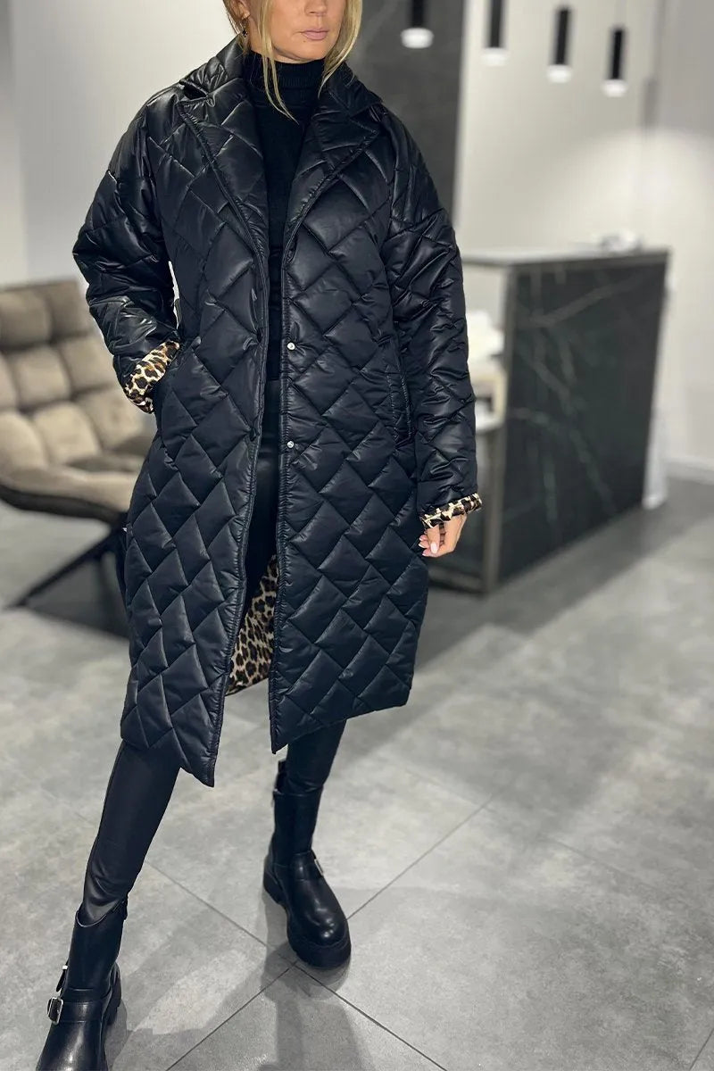 Beata | Reversible Quilted Coat with Leopard Print Lining