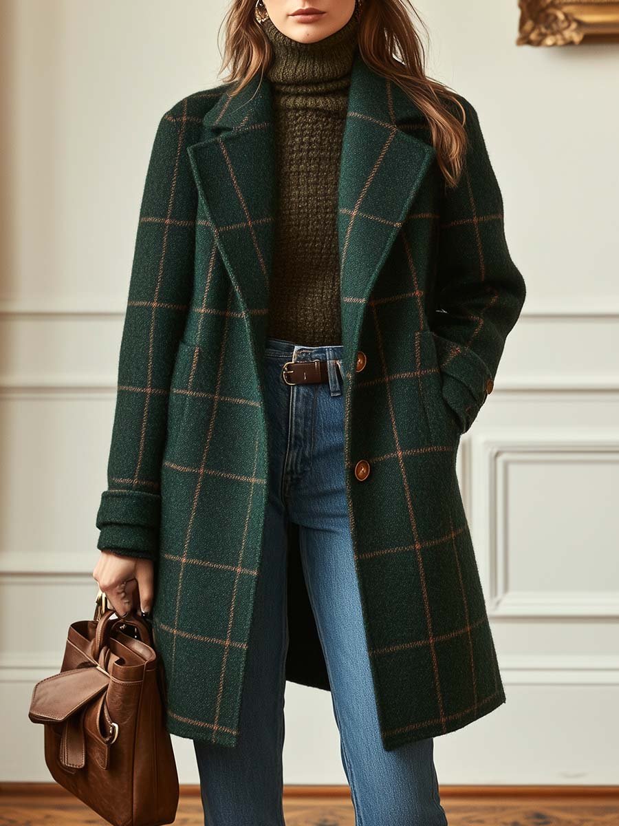 Bożena | Retro Tweed Check Jacket with Collar